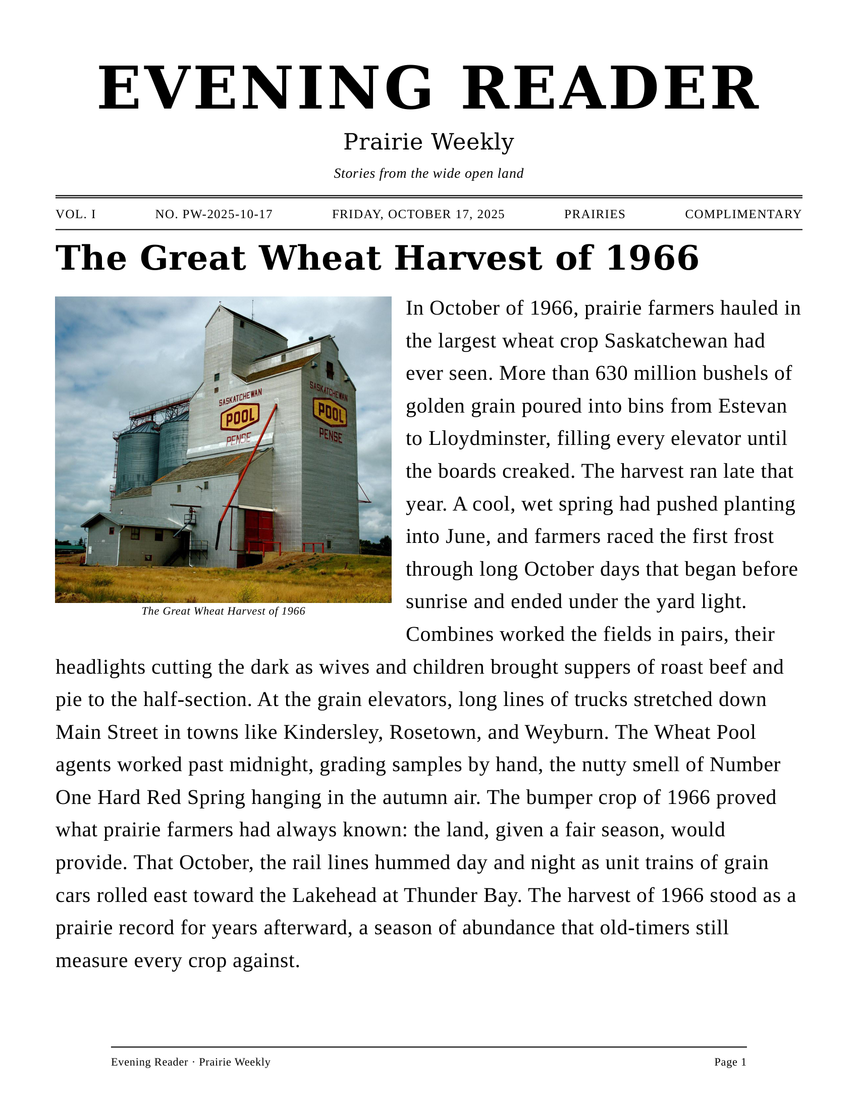 Prairie Weekly sample front page